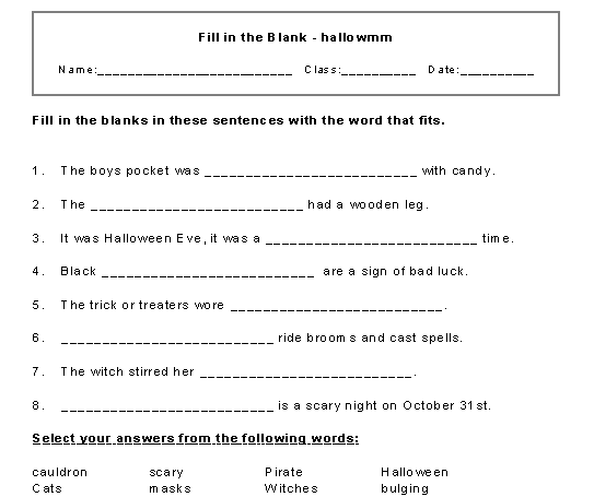 Halloween Poem Fill-in Activity