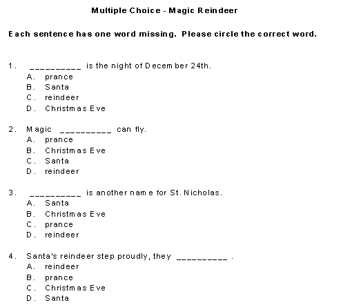 Magic Reindeer Multiple Choice Questions