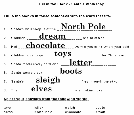 Santa's Workshop Poem Fill-in Activity