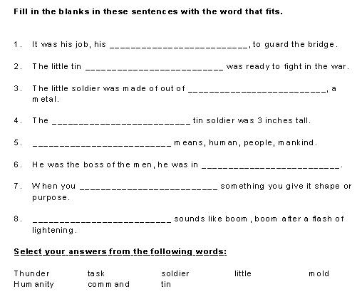 Fill ins for Little Tin Soldier