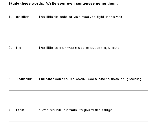 Review Words for Little Tin Soldier