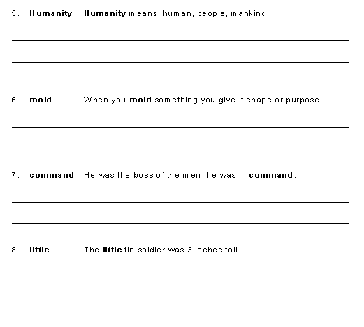 Review Words page Two Little Tin Soldier