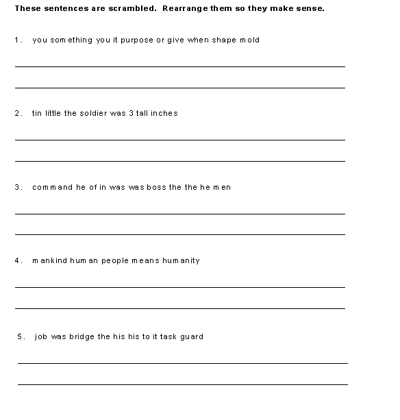 Little Tin Soldier Scrambled Sentences Page One