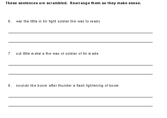 Little Tin Soldier Scrambled Sentences Page Two