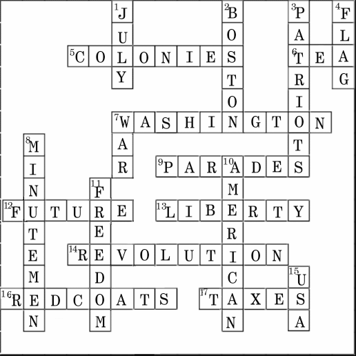 4th of July Middies Crossword Solution.