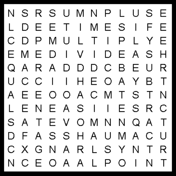 Arithmetic Word Search Puzzle for Kids