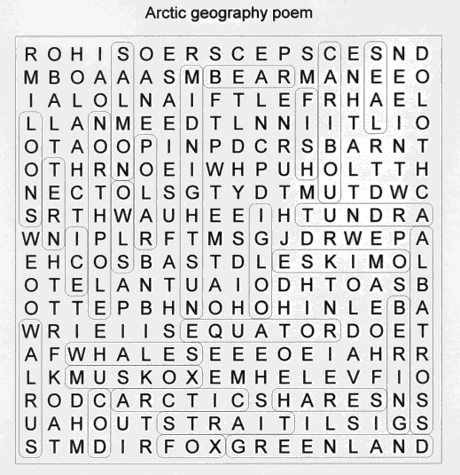Solution to Geography word Search Puzzle, The Artic