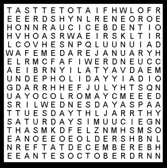Middie's Calendar Word Search Puzzle