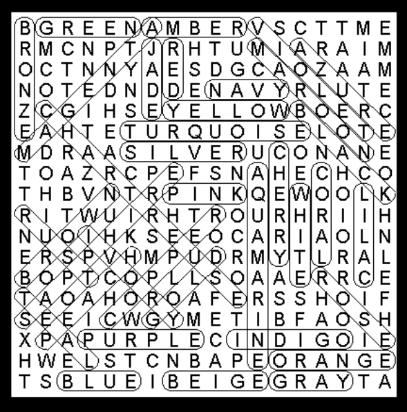 Colors Deluxe Word Search Puzzle Solution 