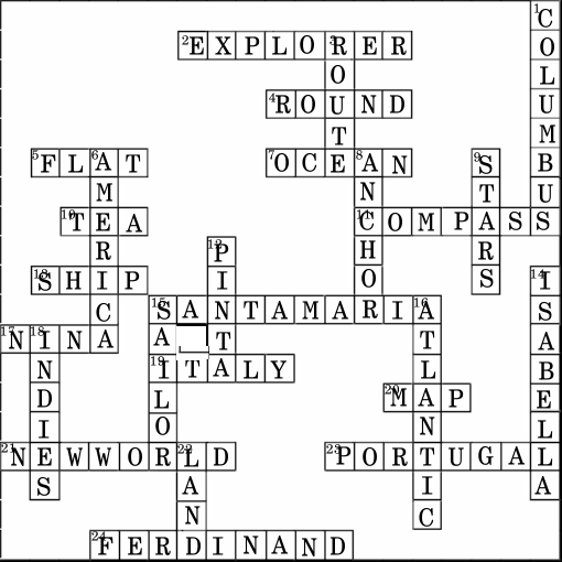 Columbus Day Deluxe Crossword Puzzle Solution