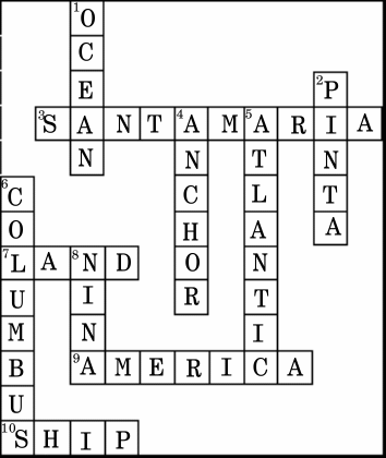 Columbus Day Kids Crossword Puzzle Solution