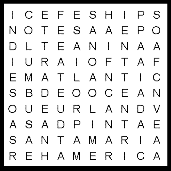 Columbus Day Kids Wordsearch Puzzle