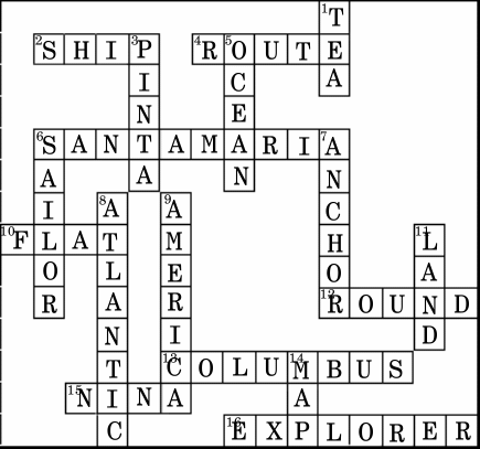 Columbus Day Middies Crossword Puzzle Solution