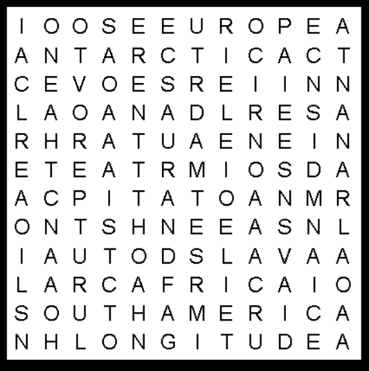 Continents Word Search Puzzle for Kids