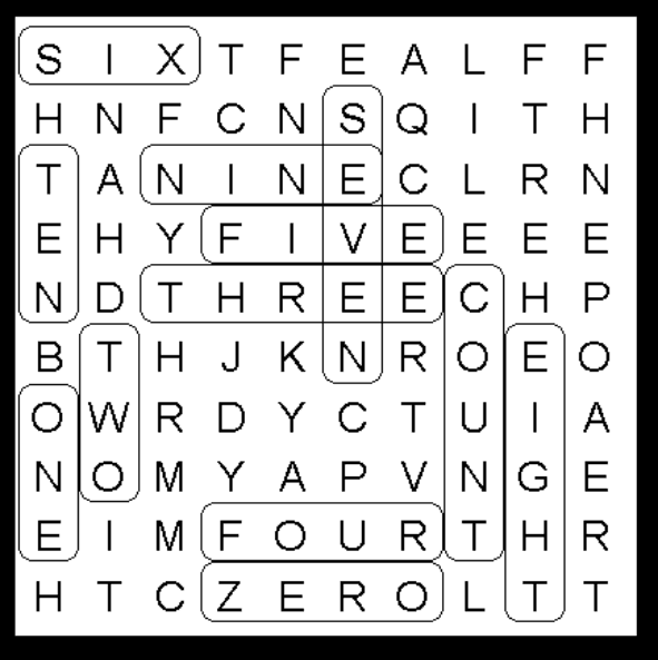 Kids Word Search Puzzle Counting to Ten Solution