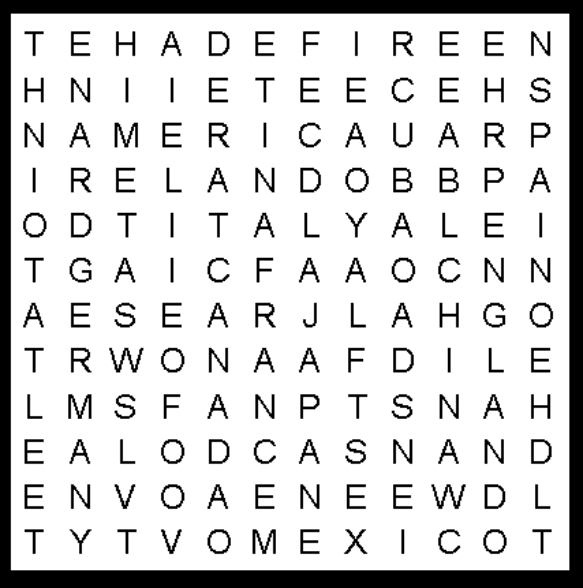 Countries Kids Word Search Puzzle 