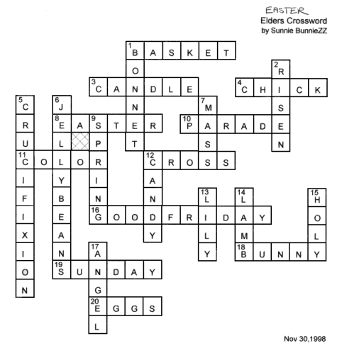 Easter Middies Crossword Puzzle Solution.