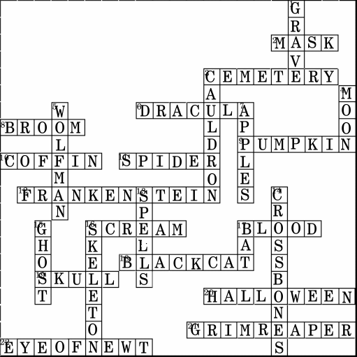Halloween Deluxe Crossword Puzzle Solution.