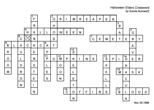 Halloween Elder's Crossword Puzzle Solution.