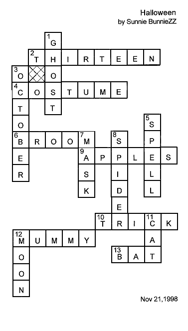 Halloween Kids Crossword Puzzle solution.