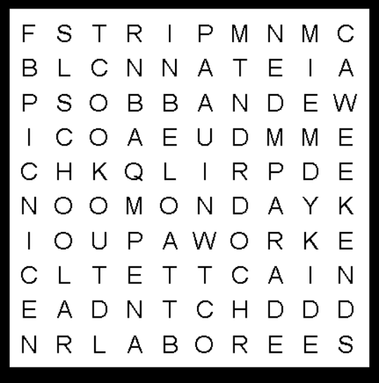 Labor Day Kids Word Search