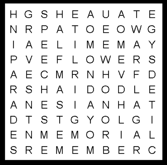 Memorial Day Kids Word Search