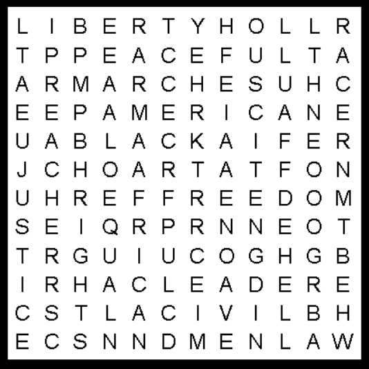 Martin Luther King Kids 16 word Word Search puzzle