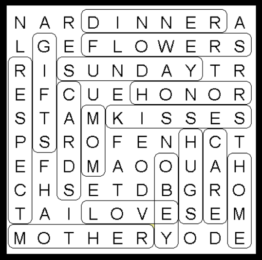 Mother's Day Kids Word Search solution
