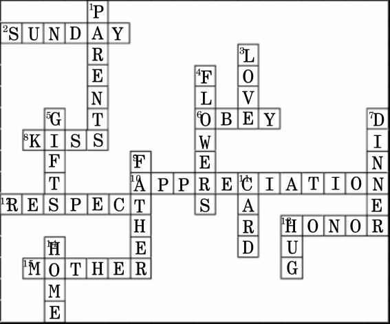 Mother's & Father's Day Crossword Puzzle Solution