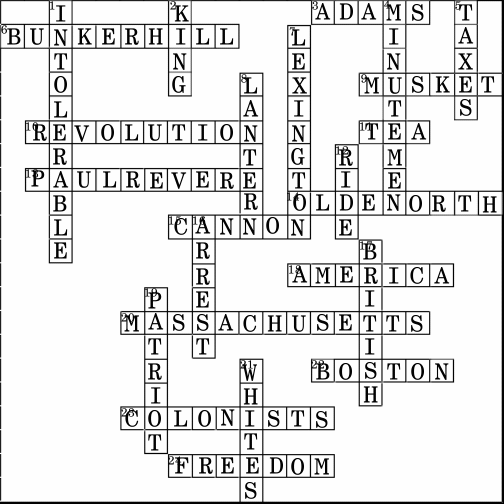Patriot's Day Deluxe Cross Word Solution