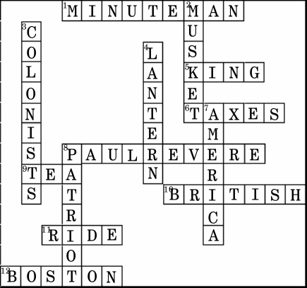 Patriot's Day Kids Cross Word Solution