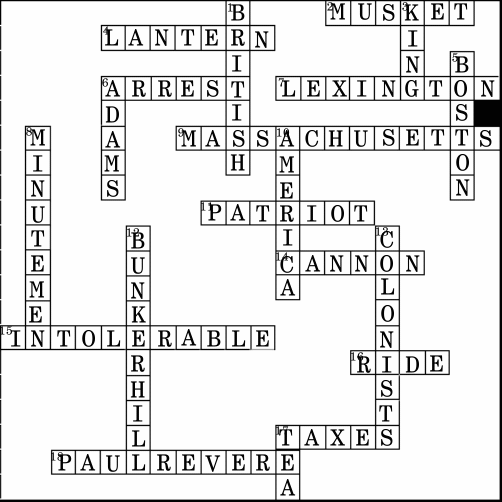 Patriot's Day Middies Cross Word Solution