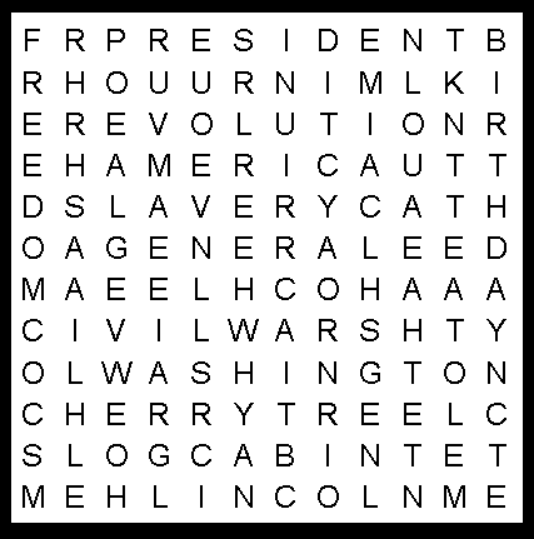 President's Day Easy Kids Word Search