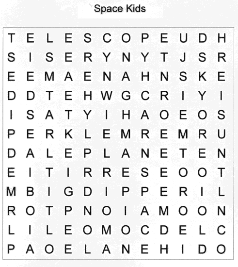 Kid's Space Word Search Puzzle