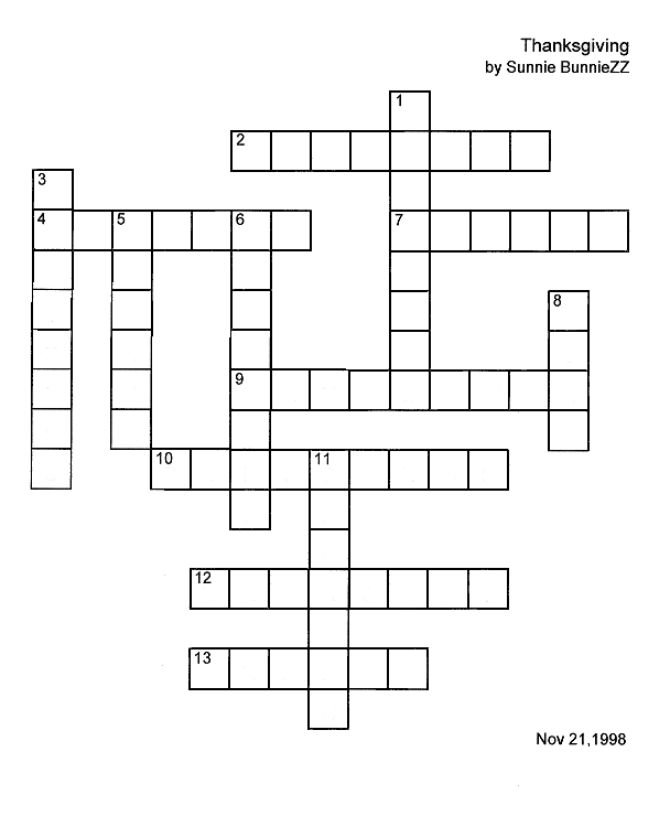 Thanksgiving Kids Crossword Puzzle.