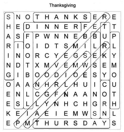 Puzzle of Thanksgiving Day Word Search.