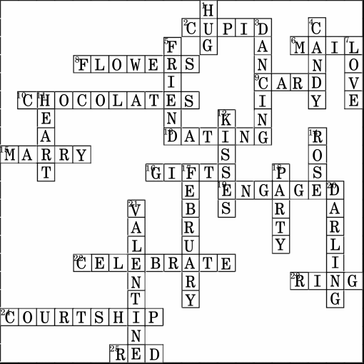 Valentine's Day Deluxe Cross word Solution