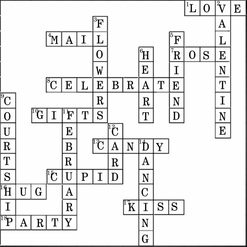 Valentine's Middies Cross Word Solution