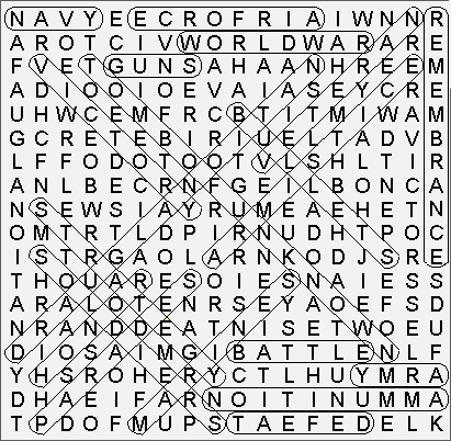 Veteran's Day Middies and Elders WordSearch Solution