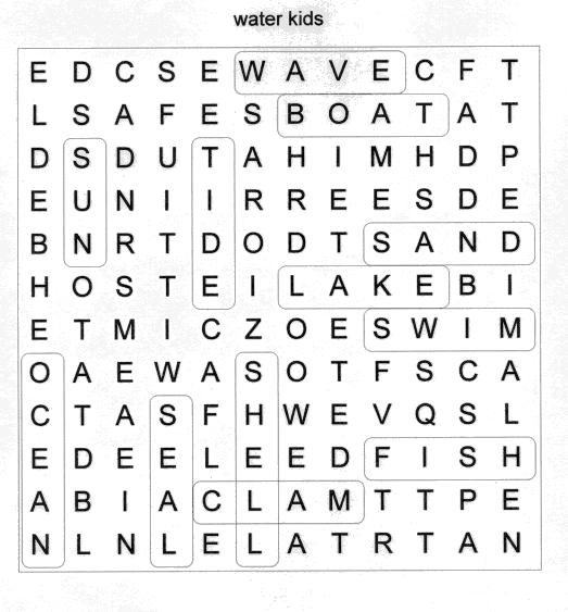 Solution To Kid's Ocean Word Search