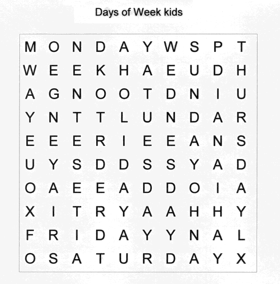 Kids Days of The Week Word Search