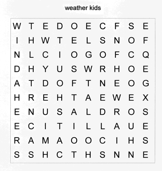 Kid's Weather Word Search Puzzle