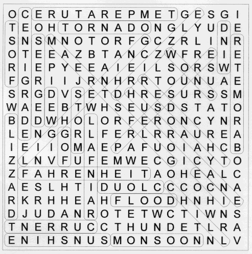 Middie's Weather Word Search Solution
