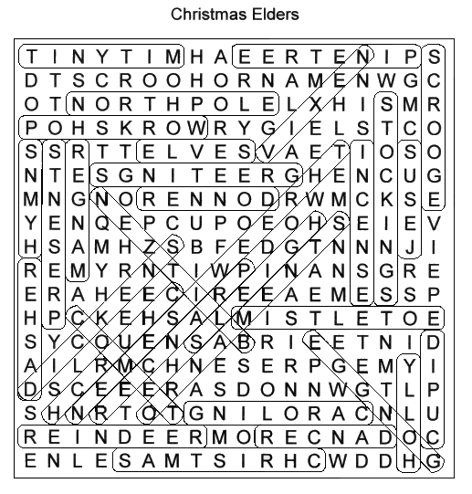 Solution to Christmas Deluxw Word Search Puzzle.