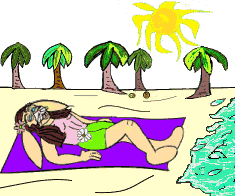 Hunnie lying on beach, waves lapping.